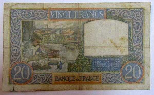 Банкнота 20 франков 1941 года Франция