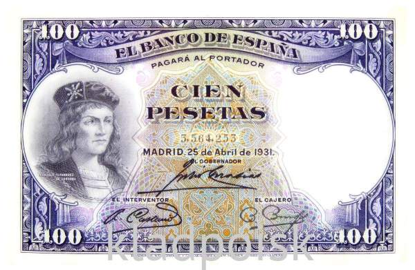 Банкнота 100 песет 1931 года Испания
