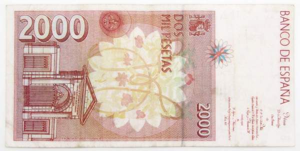 Банкнота 2000 песет 1992 года Испания