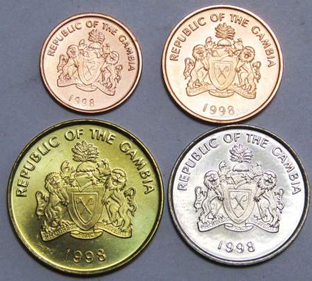 Набор регулярных монет Гамбии 1998 года, 4 монеты