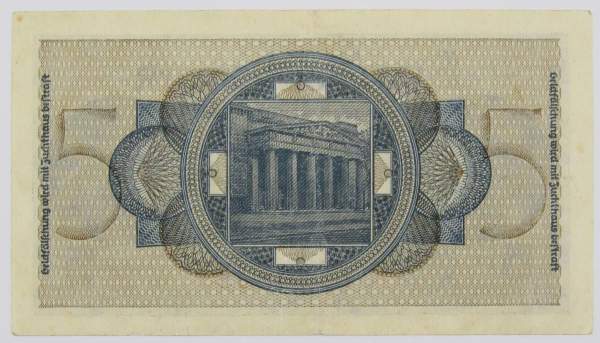 Банкнота 5 рейхсмарок 1940-1945 гг - Немецкие оккупационные территории