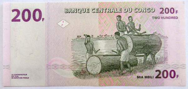 Банкнота Конго 200 франков 2007 года