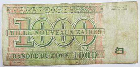 Банкнота 1000 новых заиров 1995 года Заир