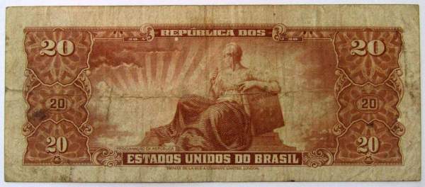 Банкнота Бразилия 20 крузейро 1964 года