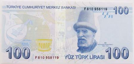 Банкнота 100 лир 2009-2022 гг. - Турция