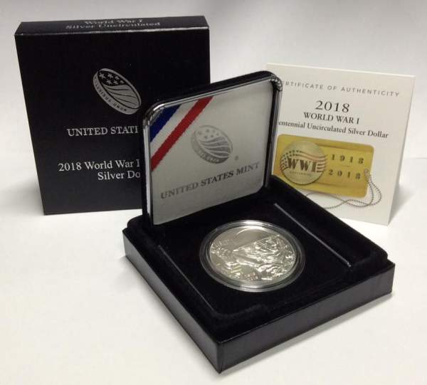 Монета США 1 доллар Столетие I Мировой Войны, серебро, АЦ