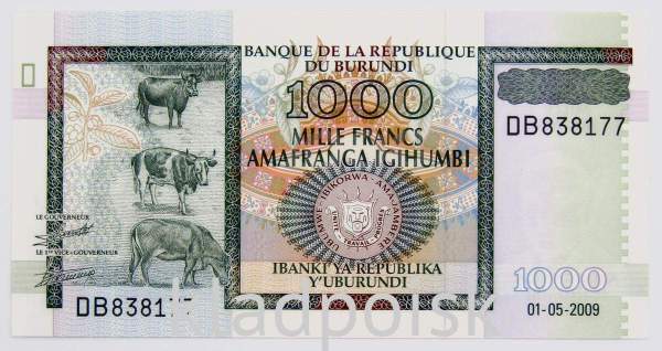 Банкнота 1000 франков Бурунди 2009 года
