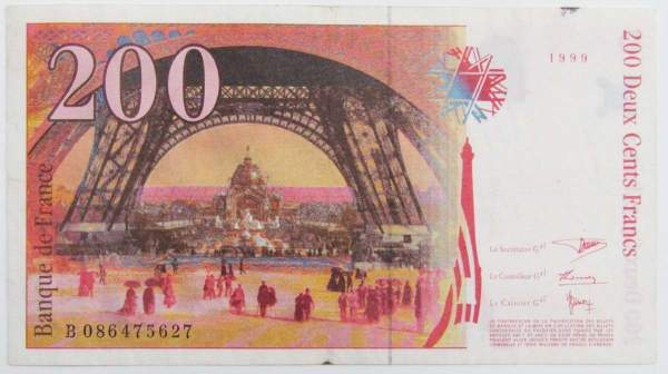 Банкнота 200 франков 1999 года Франция (Эйфель)