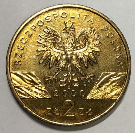 Монета 2 злотых Польша Удод 2000