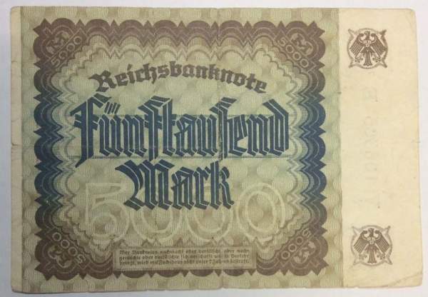 Банкнота 5000 марок 1922 года - Веймарская Республика, KM 81, арт 3