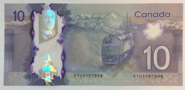 Полимерная банкнота 10 долларов 2013 Канада