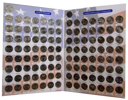 Набор монет 25 центов США серий «Штаты и территории» и «Национальные парки» в альбоме