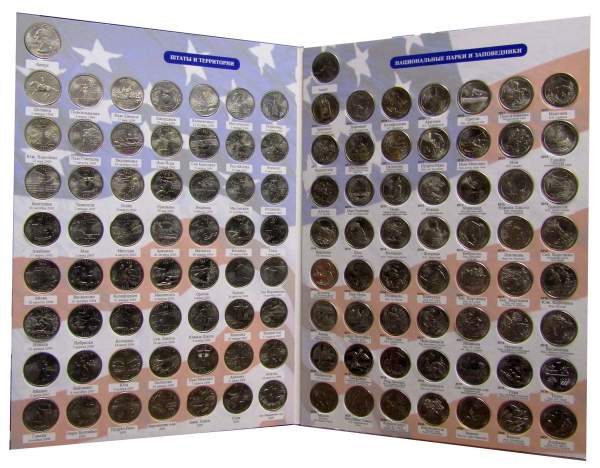 Набор монет 25 центов США серий «Штаты и территории» и «Национальные парки» в альбоме