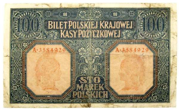 Банкнота 100 марок польских 1916 года Польша Банкнота 100 марок польских 1916 года Польша