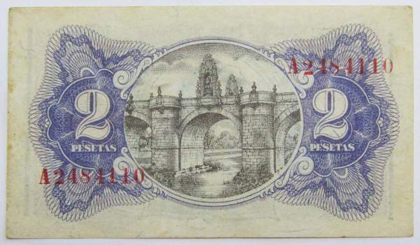 Банкнота 2 песеты 1938 года Испания