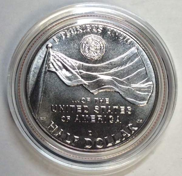 Монета 50 центов США Американский легион. 100 лет со дня основания, 2019, с сертификатом, в картонной коробке, UNC