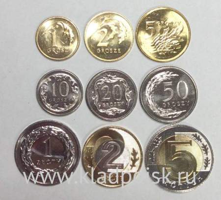Набор регулярных монет Польши 2009-2015 гг., 9 монет