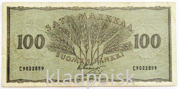 Банкнота 100 марок 1955 года Финляндия